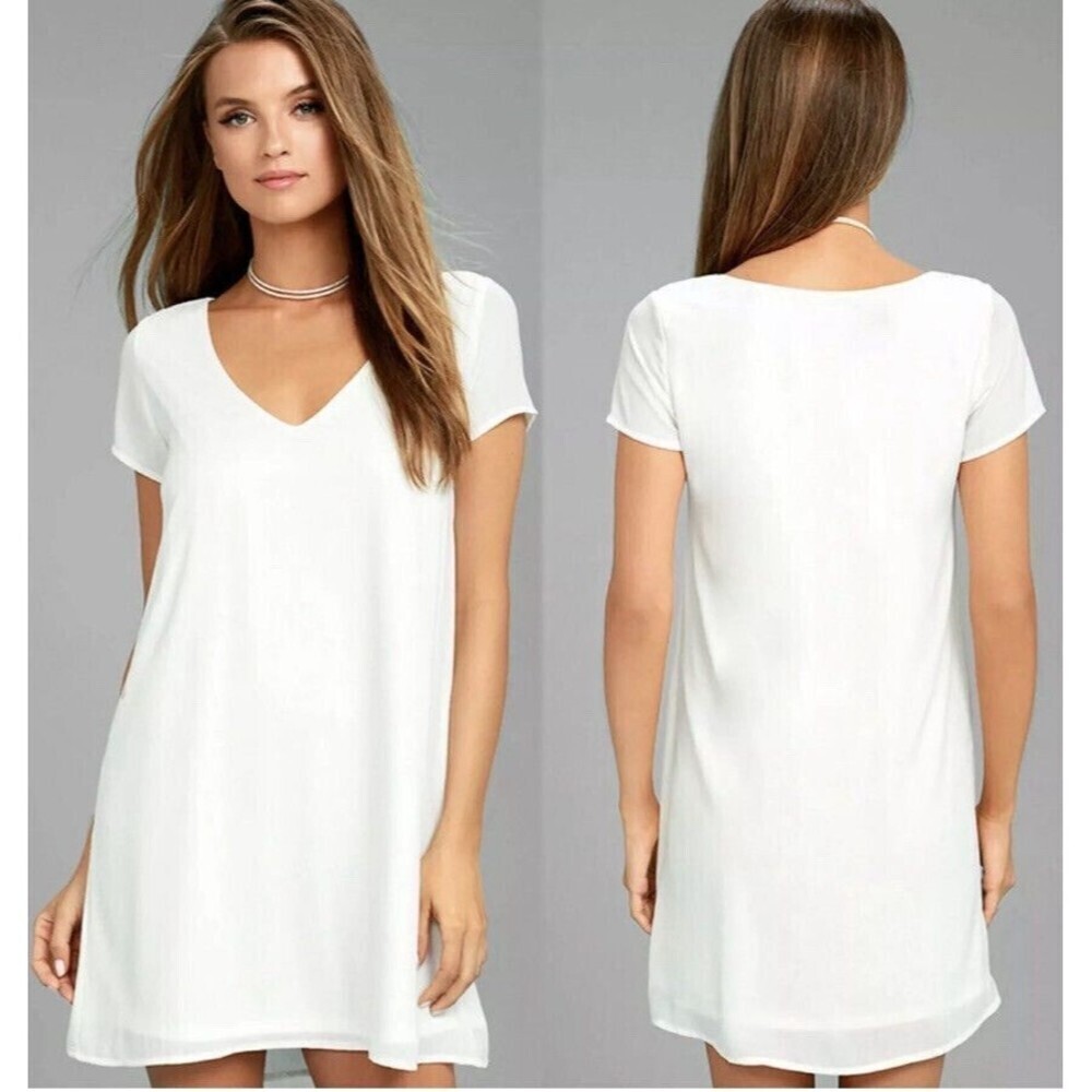 Lulus Freestyle Shift Dress Off White Short Sleeve Vneck Dress Size M - Picture 2 of 14